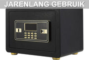 Kluis deluxe - 22L - Brandwerend en waterdicht - Kluisjes met cijferslot - Zwart/goud - 2 sleutels - Digitaal toetsenbord