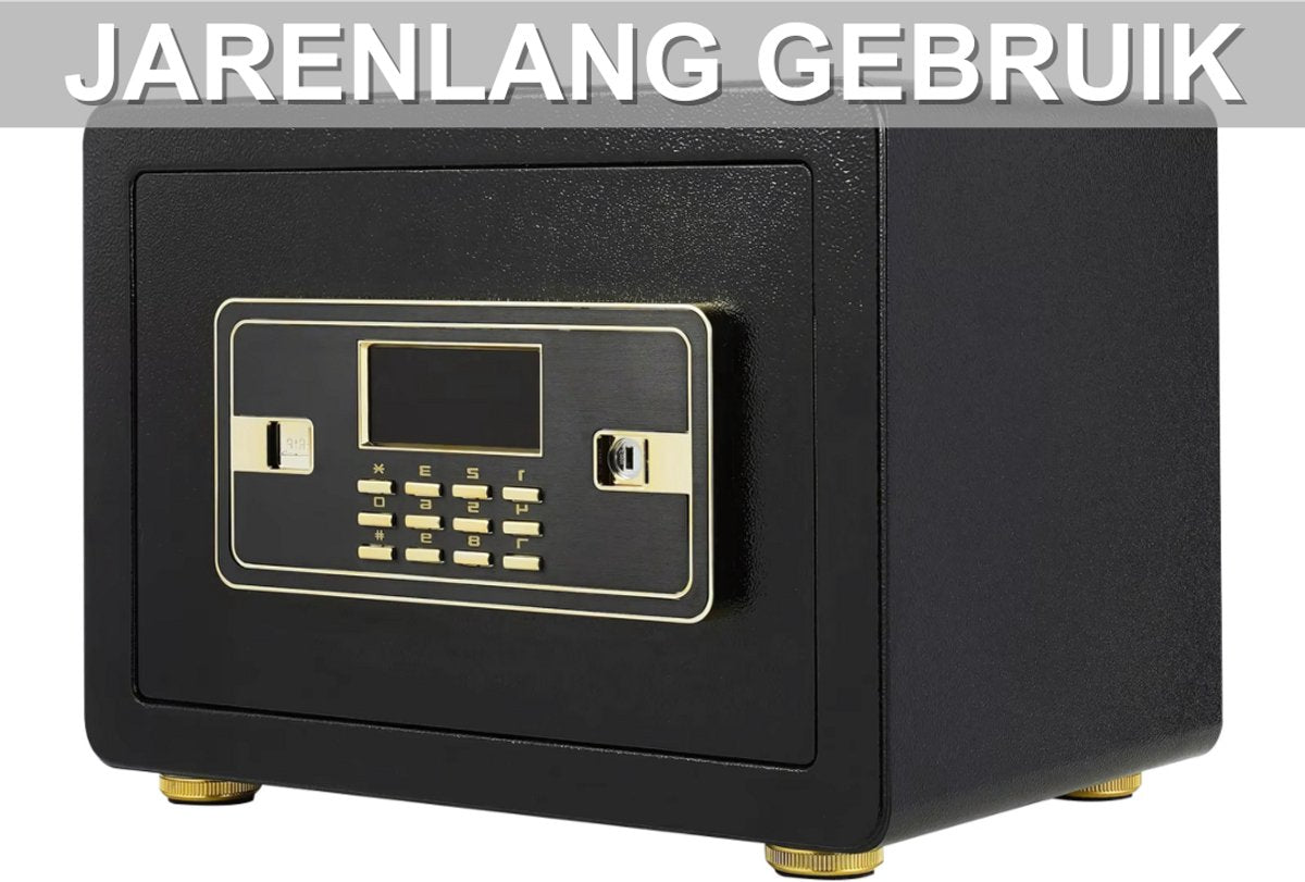 Kluis deluxe - 22L - Brandwerend en waterdicht - Kluisjes met cijferslot - Zwart/goud - 2 sleutels - Digitaal toetsenbord