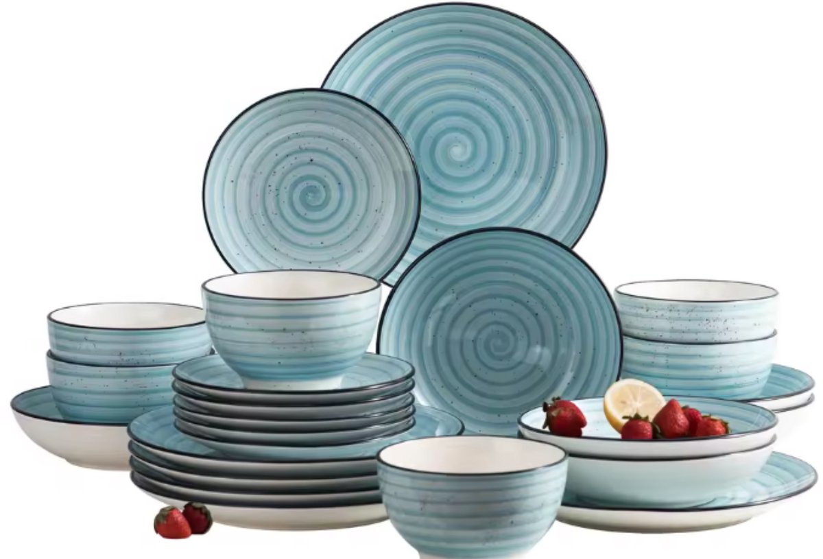 Ornate Bordenset – 6 persoons – 24 delig – Blauw Keramisch – Dinerborden – Ontbijtborden