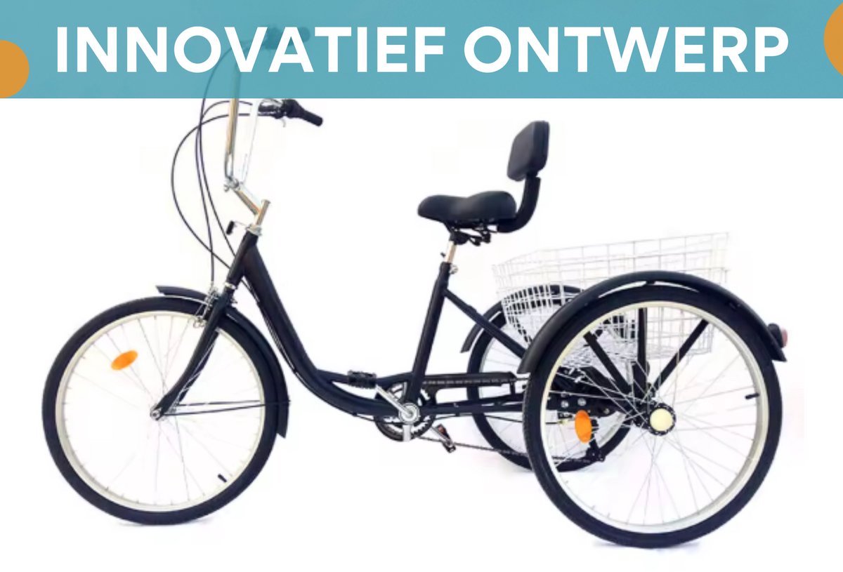 Driewieler Fioren voor volwassenen - 6 versnellingen - Fiets voor senioren - 24 Inch - Met mand - Voorrem - Zwart