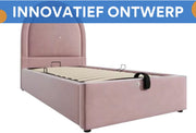 Kinderbed - Kinderbedden - Eenpersoonsbed - Voor Jongens & Meisjes - Eenpersoonsbed met Kosmisch Patroon - Roze Fluweel - Zonder Matras - 90x190