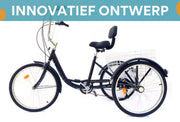 Driewieler voor volwassenen - 6 versnellingen - Fiets voor senioren - 24 Inch - Met mand - Voorrem - Zwart