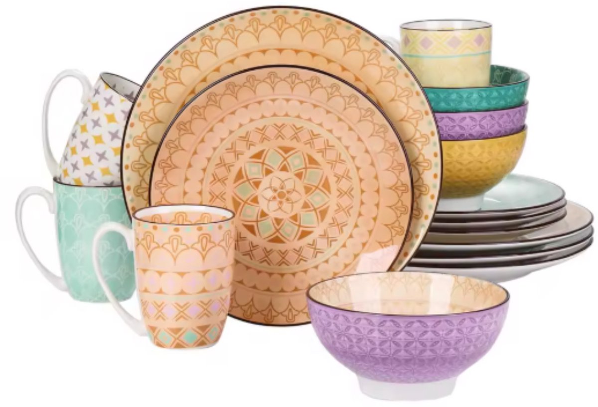 Eminent Bordenset – Color 4 persoons – 16 delig – Kleurrijk Keramisch – Serviesset – Breakfast Plates