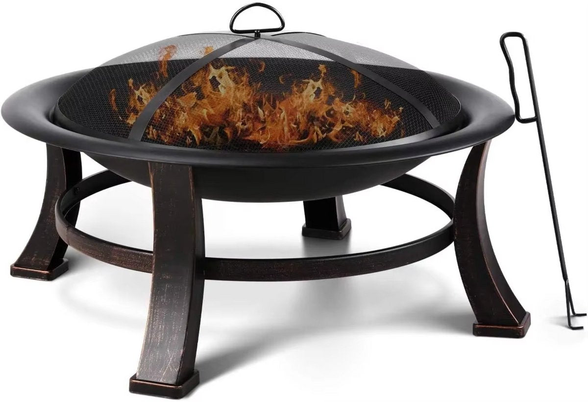 Tuin Vuurplaats - Vuurschaal - Vuurkorf - Terrashaard - Houtgestookte Stalen BBQ Grill met Mesh Vuurhaard - Ideaal voor Achtertuin, Camping & Picknick
