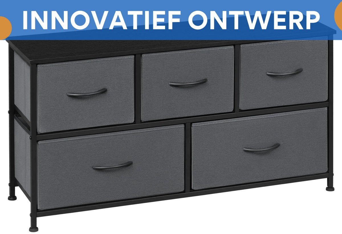 Ladekast met 5 Laden - Dressior - Kast - Voor Woonkamer, Slaapkamer, Keuken of Hal - TV-Kast & Dressoir - Met Stof en Metalen Frame
