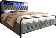 Bed - Tweepersoonsbedden - Tweepersoonsbed - USB C Oplaadfunctie APP-bediening LED Metalen bed - 140x200 - bedframe 4 Laden Fluweel