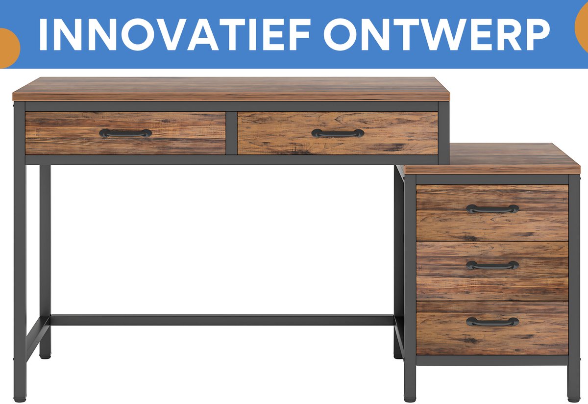 Computerbureau Duvia - Met 3 lades - 150cm - Bruin - Bureau - Voor thuis of werk en meer