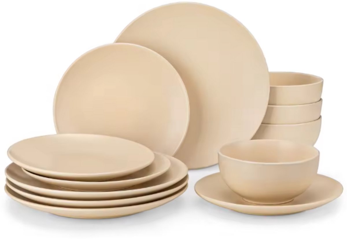 Zafiro Serviesset - 36 delig - 8 persoons - Beige - Dinerborden - Bordenset - Diepe borden - Ontbijtborden - Servies - Keukenservies