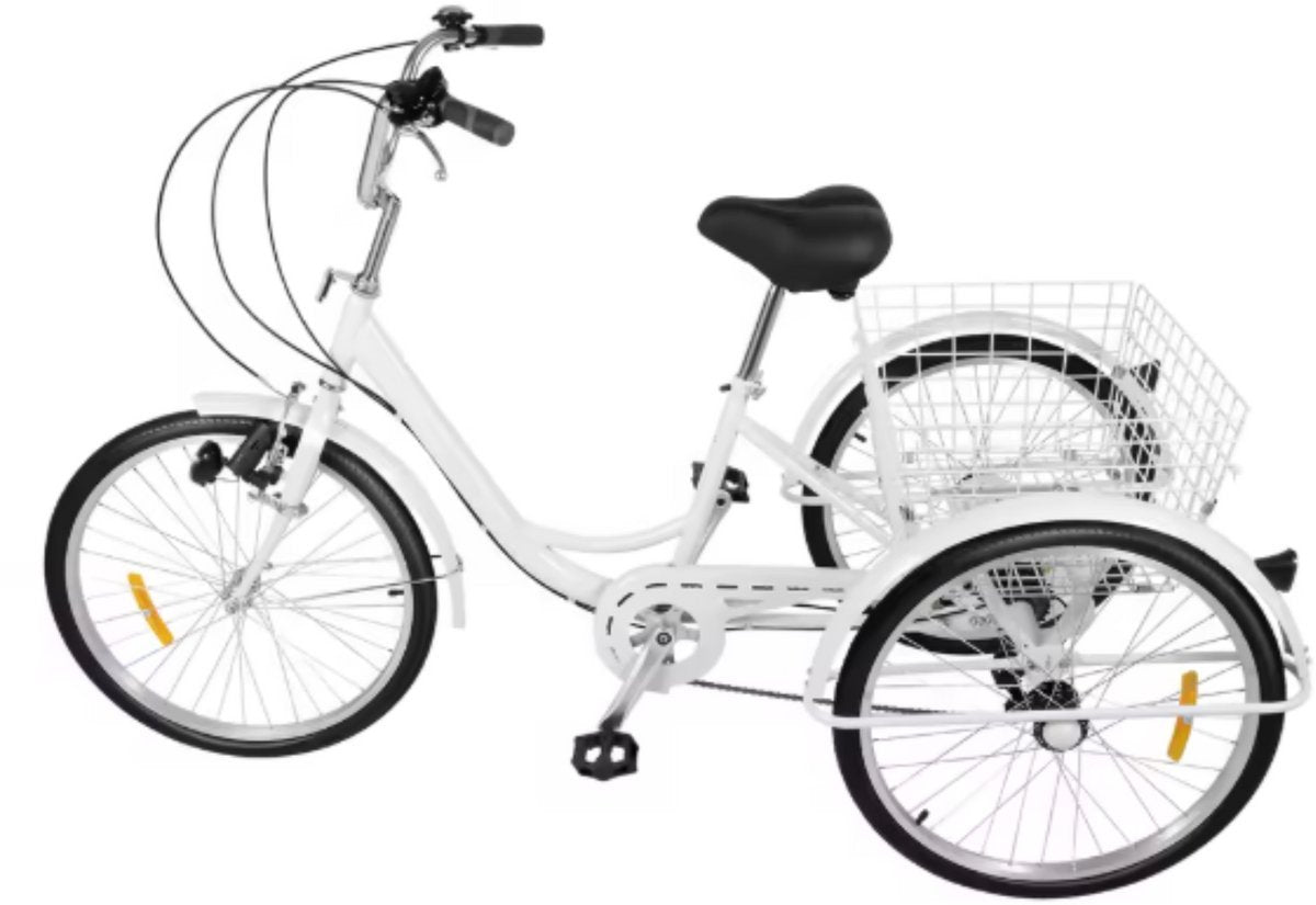 Driewieler Lizo Valora - 6 versnellingen - Fiets voor volwassenen en senioren - 24 Inch - Opvouwbare Trike - Met mand - Voorrem - Zwart