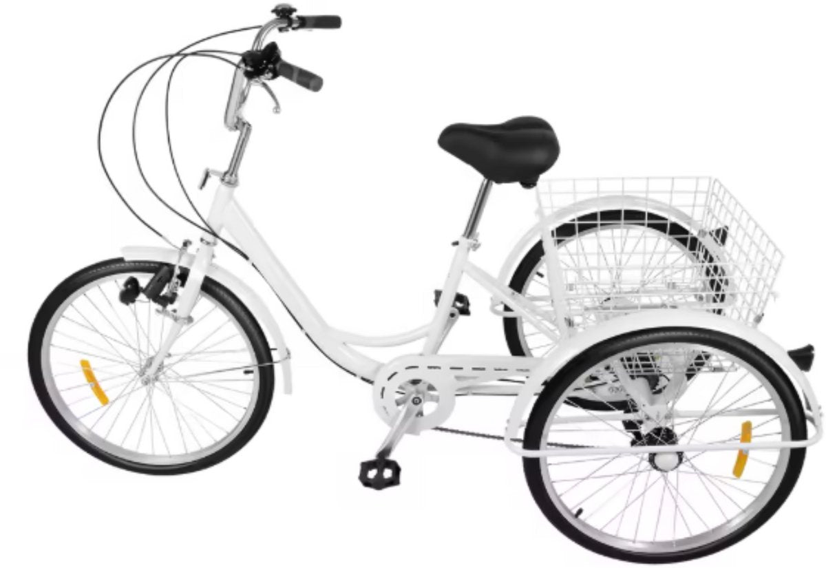 Driewieler Lizo - 6 versnellingen - Fiets voor volwassenen en senioren - 24 Inch - Opvouwbare Trike - Met mand - Voorrem - Zwart