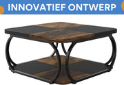 Salontafel Franciso - Koffietafel - Vierkant - 100cm - Retro - Opbergplank - Massief metalen onderstel