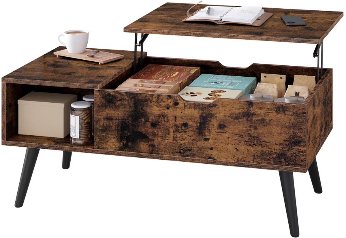 Salontafel Dulvia- Bruin - Tafel voor woonkamer - Met opbergruimte en hefplank - Laptoptafel