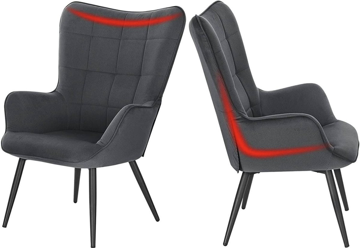 Fauteuil Deluxe met hocker - Armleuning - Voetenbank Woonkamer stoel - Corduroy - Donkergrijs
