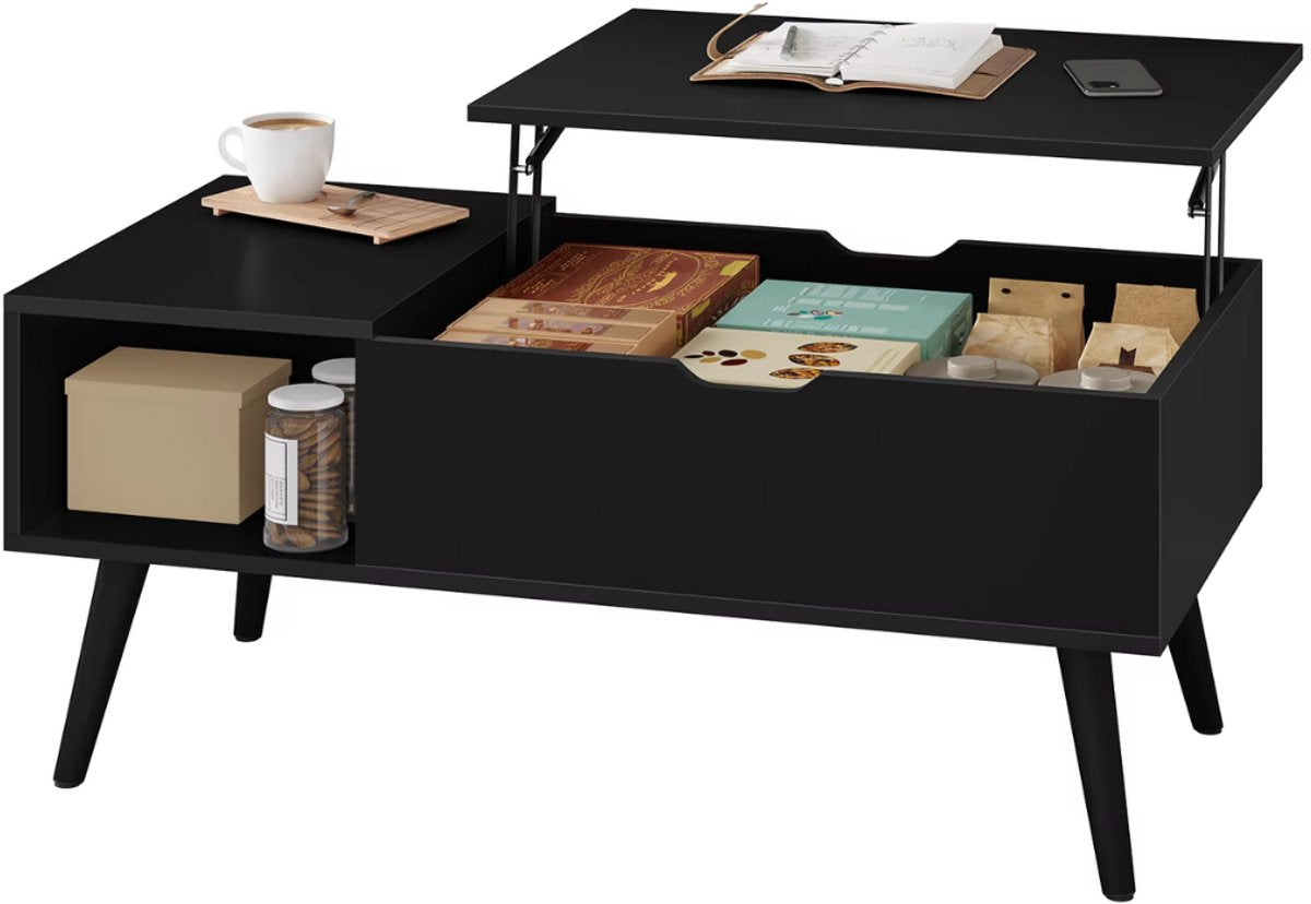 Salontafel Dulvia- Zwart - Tafel voor woonkamer - Met opbergruimte en hefplank - Laptoptafel
