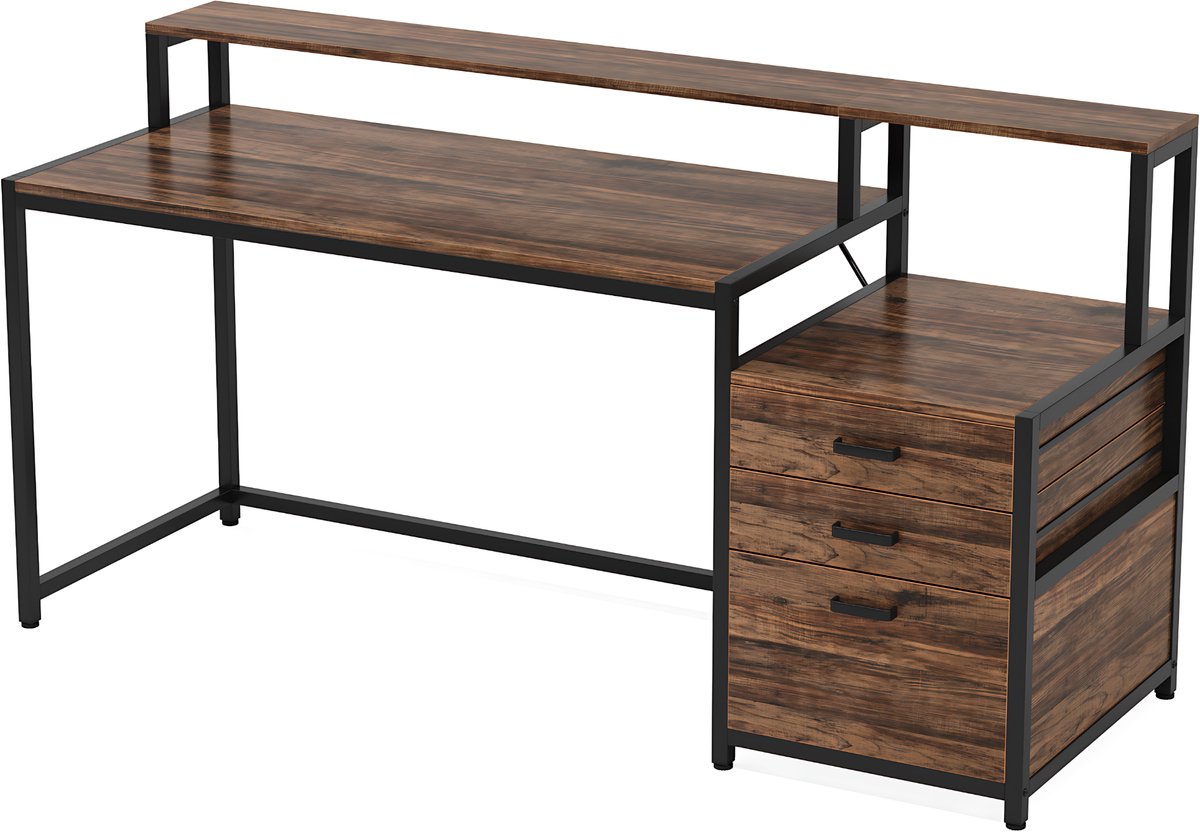 Computerbureau Novia - Met 3 lades - 150cm - Bruin - Bureau - Voor thuis of werk en meer