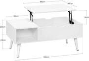 Salontafel Dulvia- Wit - Tafel voor woonkamer - Met opbergruimte en hefplank - Laptoptafel