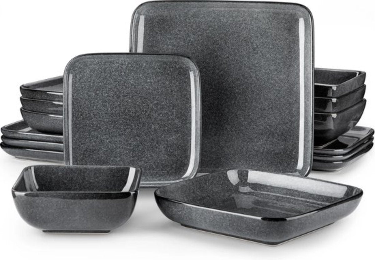 Happyment Serviesset - Servies 4 personen - Vierkant - 16-delig - Grijs