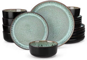 Glamorous Bordenset – Dinerborden – Donkergroen 4 persoons – 16 delig – Keramisch – Kleine Borden – Elegant tafelservies
