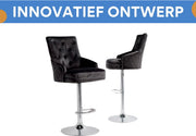 Barkrukken Luxe Valora - Set van 2 - Met rugleuning - Zwart - Velvet - Verstelbaar - Voor Keuken, Bar of woonkamer - Draaibaar