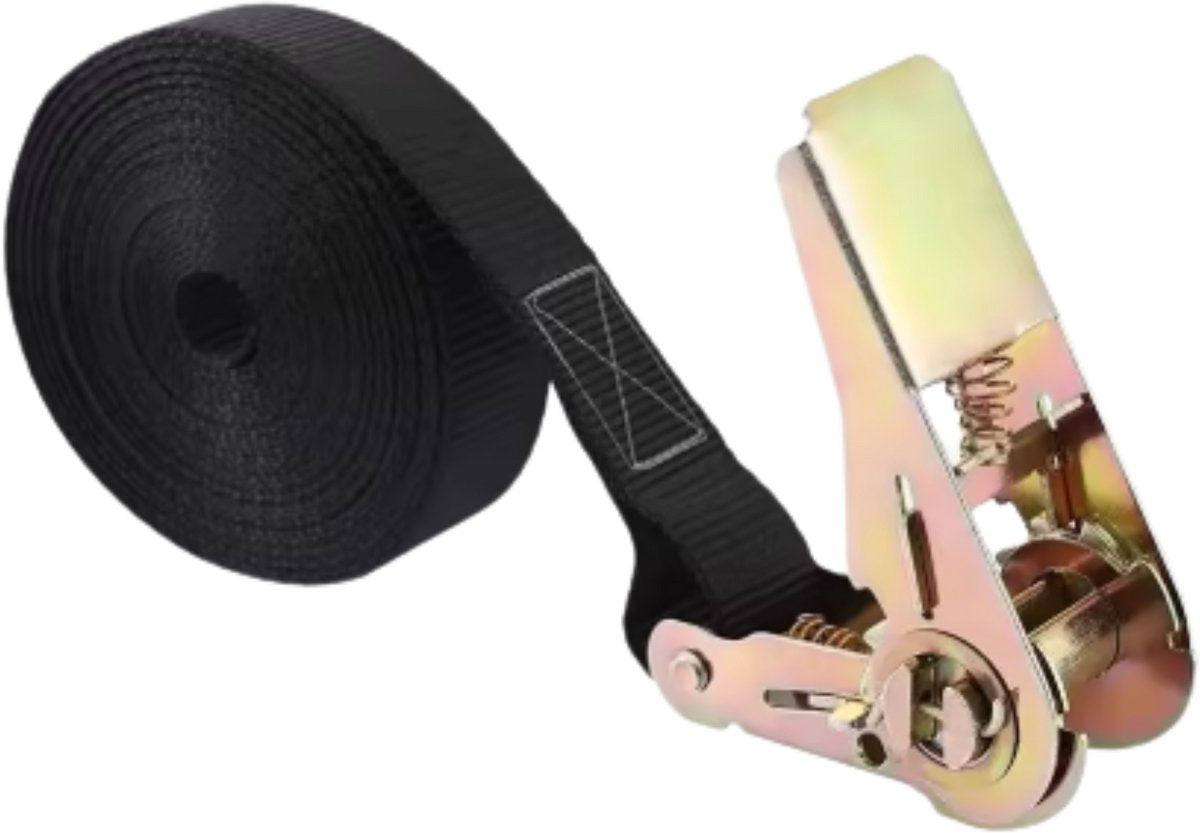 Spanbanden met ratel - 10 stuks - Sjorband - Ratelriemen 25mm/6m -800kg trekkracht - Polyester Zwart