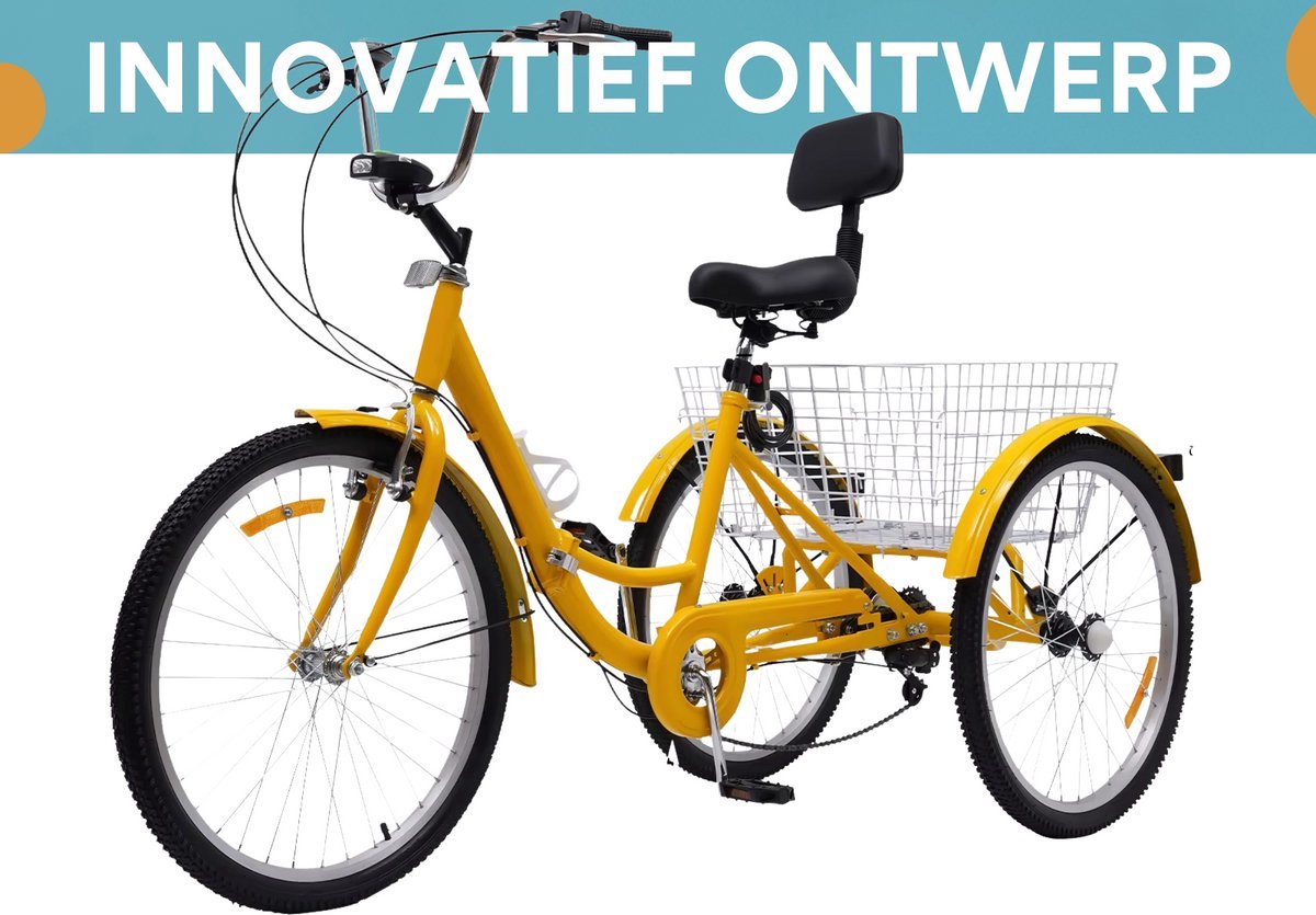 Opulence Driewieler 7 versnellingen - Fiets voor volwassenen en senioren - 24 Inch - Opvouwbare Trike - Met mand en LED Verlichting - Oranje