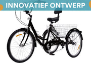 Driewieler 24 Inch - Fiets voor volwassenen en senioren - 7 versnellingen - Opvouwbare Trike - Met mand en LED Verlichting - Zwart