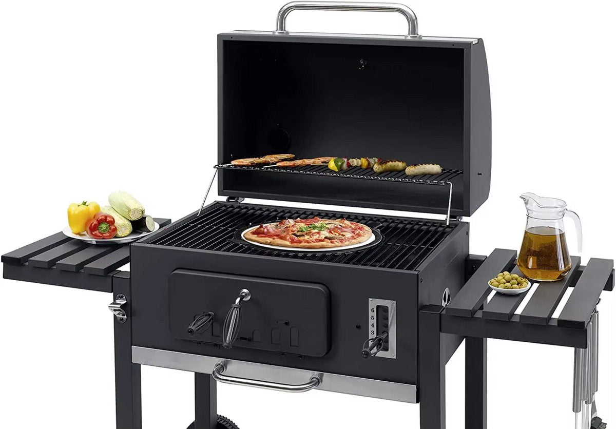 Extra Grote Houtskoolbarbecue - Dubbele zone - Buitengrill met Dubbele Zone, Verstelbaar Houtskoolblad en Opvouwbare Bijzettafel
