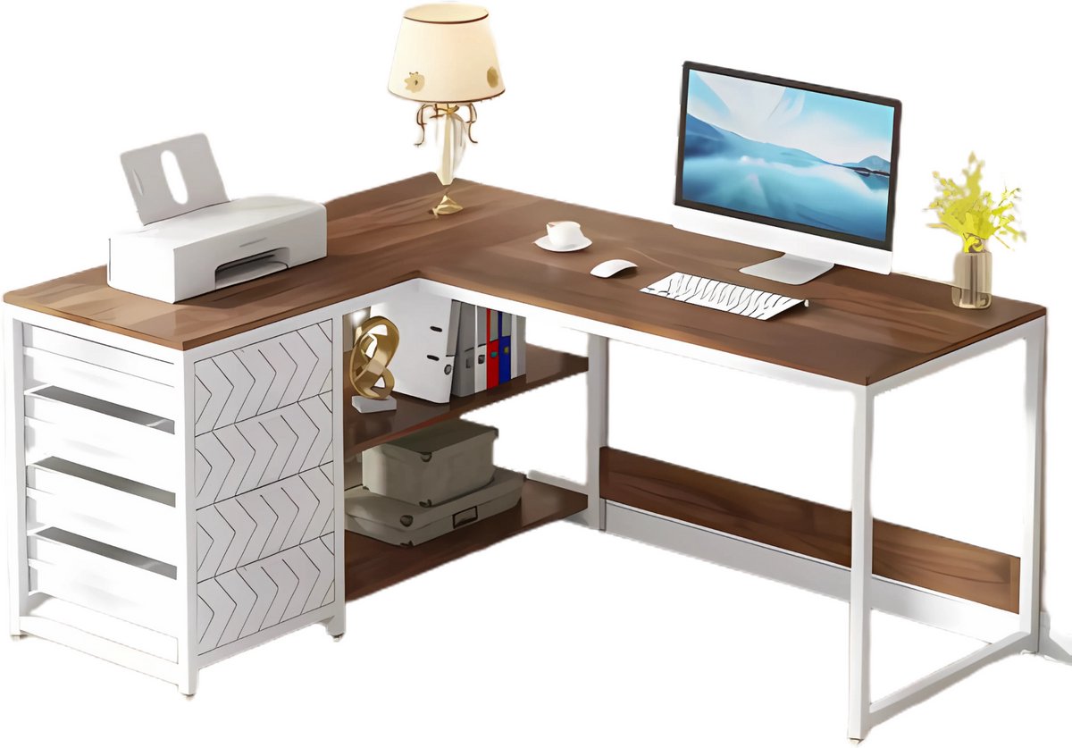 Hoekbureau Dublin - Computerbureau - 150cm - Wit - Voor thuis of werk - Hout en metaal