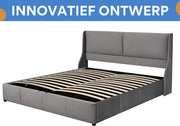 Bed - Tweepersoonsbedden - Tweepersoonsbed - Voor Slaapkamer - Tweepersoonsbed met Oorvormig Kussen Hoofdeinde & Hydraulisch Opbergsysteem - Grijs - 180x200