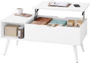 Salontafel Dulvia- Wit - Tafel voor woonkamer - Met opbergruimte en hefplank - Laptoptafel