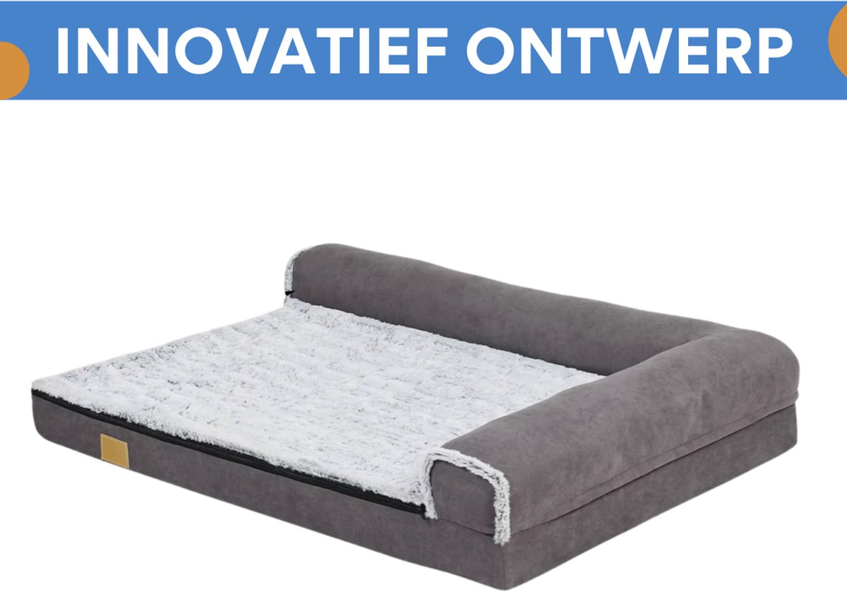 Hondenbed Noire - 120cm - L-vormig - Hondenbank - Hondensofa op poten - Hondenzetel - Comfort en zacht - Afneembaar kussen - Zacht