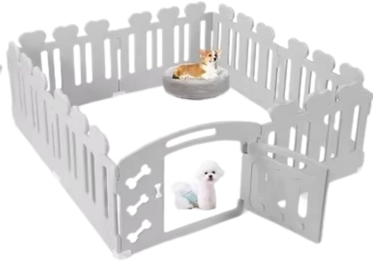 Puppyren - Hondenren - Hondenbench - 78x78x60cm - Met Afsluitbare Deur - Gerecycled Plastic - Puppybehuizing voor Konijnen en Dieren - Voor Binnen en Buiten - Lichtgrijs