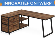 Hoekbureau London - Computerbureau - 135cm - Bruin - Voor thuis of werk - Hout en metaal