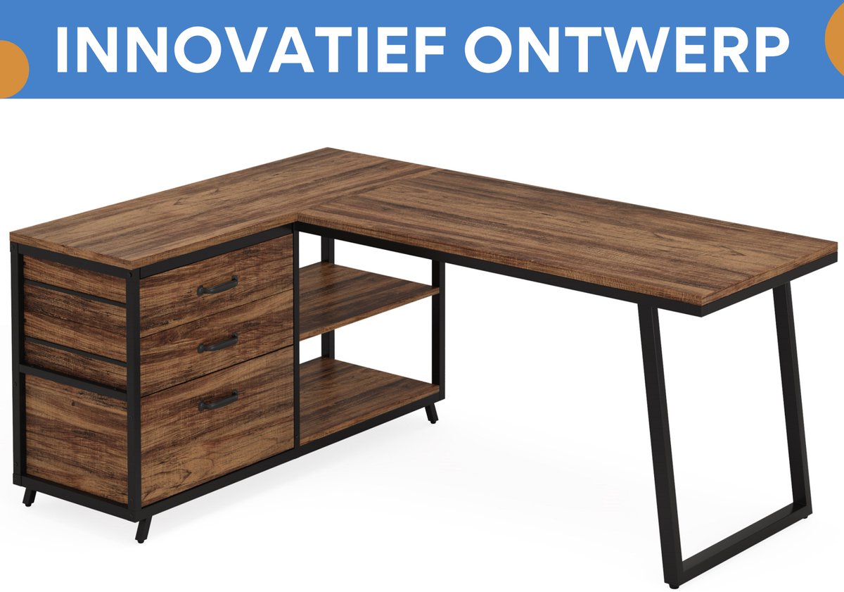 Hoekbureau London - Computerbureau - 135cm - Bruin - Voor thuis of werk - Hout en metaal
