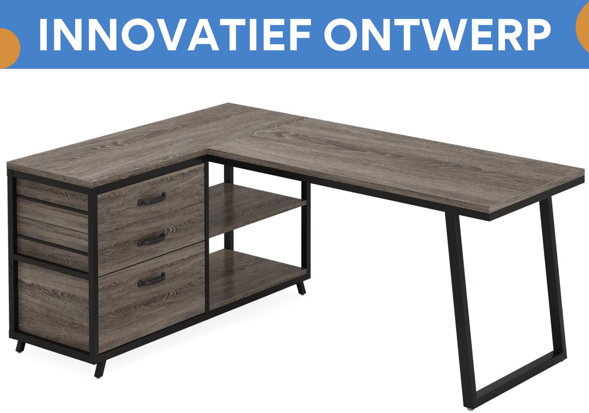 Hoekbureau London - Computerbureau - 135cm - Grijs - Voor thuis of werk - Hout en metaal