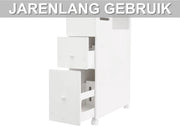 Badkamerkast - Opbergkast - Badkamermeubel - Voor smalle badkamers - Op wieltjes - Wit - 53*22,5*75 cm