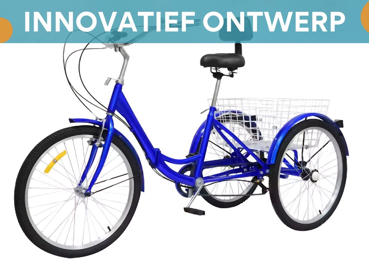 Opulence Driewieler Zico - 7 versnellingen - Fiets voor volwassenen en senioren - 24 Inch - Opvouwbare Trike - Met mand - Voorrem - Blauw