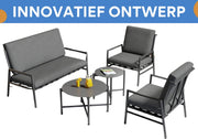 4-zits buiten Bankstel - Tuinmeubelset - Tuinbank - Voor Tuin of Terras - Met 2 Koffietafels & Verwijderbare Kussens - Gegalvaniseerd Staal - Grijs