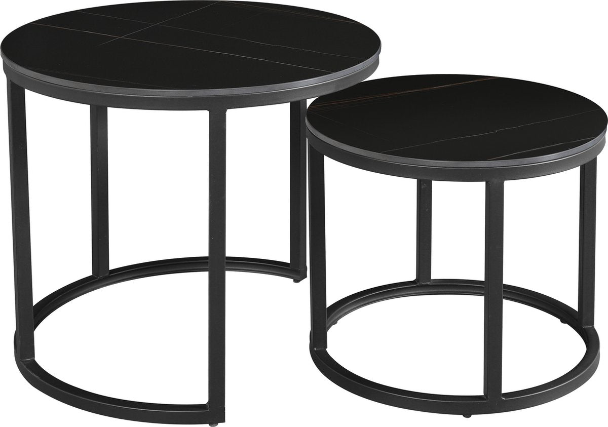 Happyment Salontafel Designer - Woonkamer - Ronde salonTafel - met Spaanplaat Blad - marmer look - Modern - Zwart