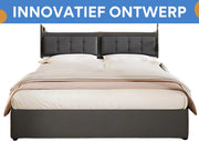 Bed - Tweepersoonsbedden - Tweepersoonsbed - Twijfelaar - Voor Jeugdkamer of Slaapkamer - Met USB-C Oplaadfunctie & Hoofdeinde - Lattenbodem & Opbergruimte voor Beddengoed - 140x200cm
