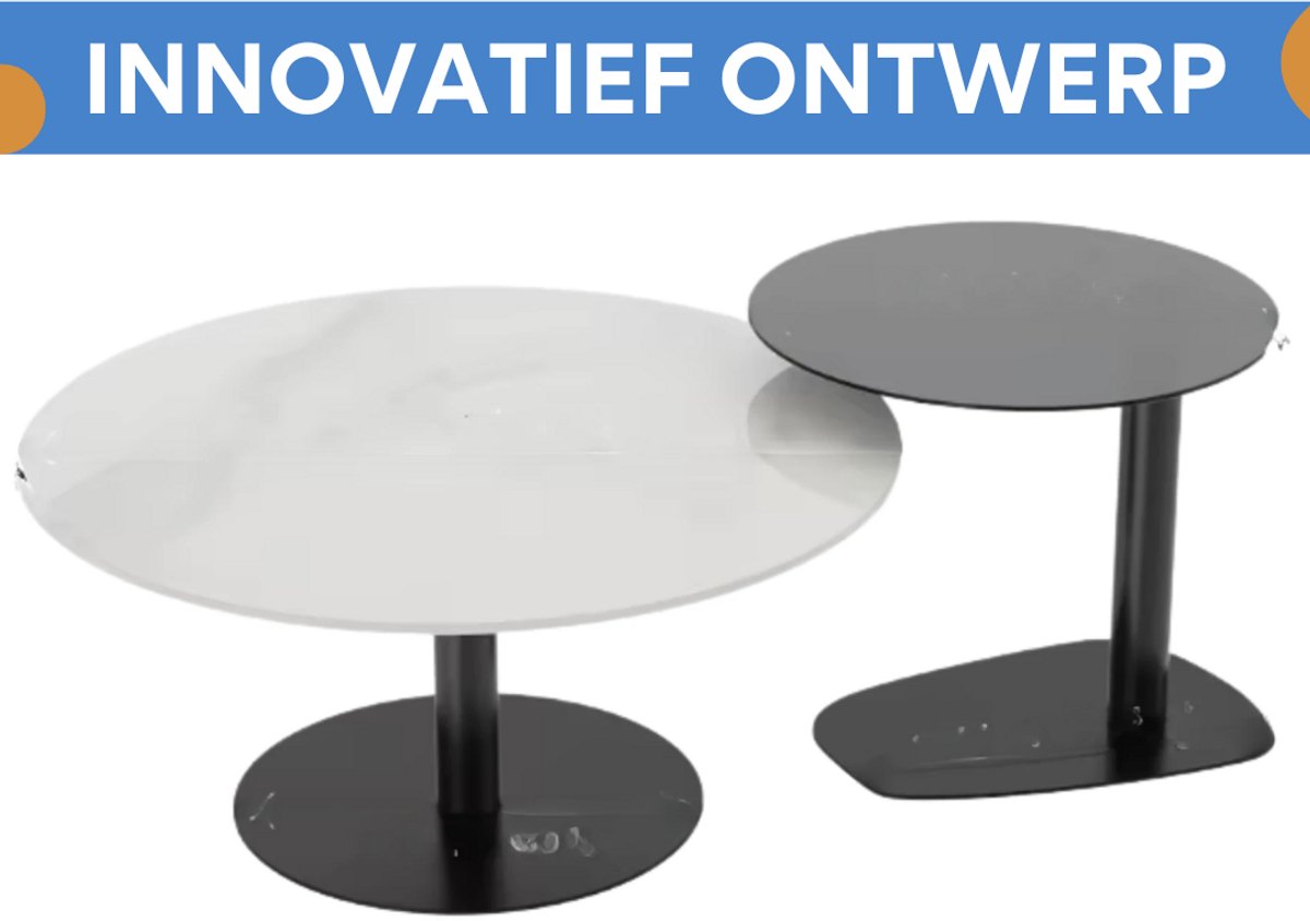 Terino Salontafel - Set van 2 - Gesinterde Steen met Glas - Marmer look