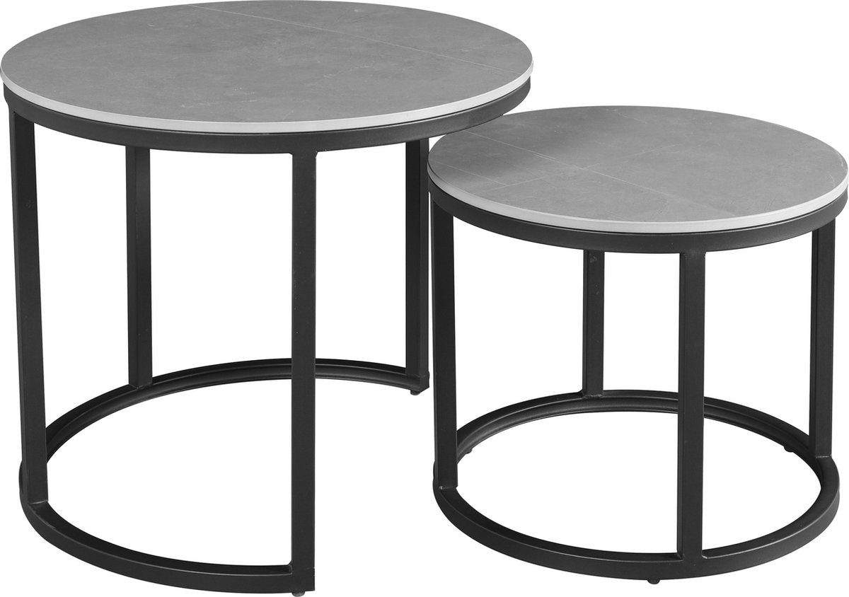 Happyment Salontafel Marmer look - Woonkamer - Ronde salonTafel - met Spaanplaat Blad - Modern - Grijs