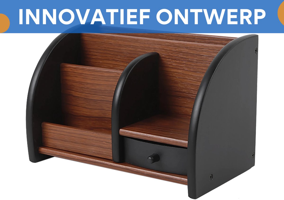 Bureau Organizer - Pennenbakje - Opbergrek - Met Lades - Potloodhouder - voor Thuis & School - Vintage Stijl Opbergdoos - Bruin - 20×11.8×13.5cm