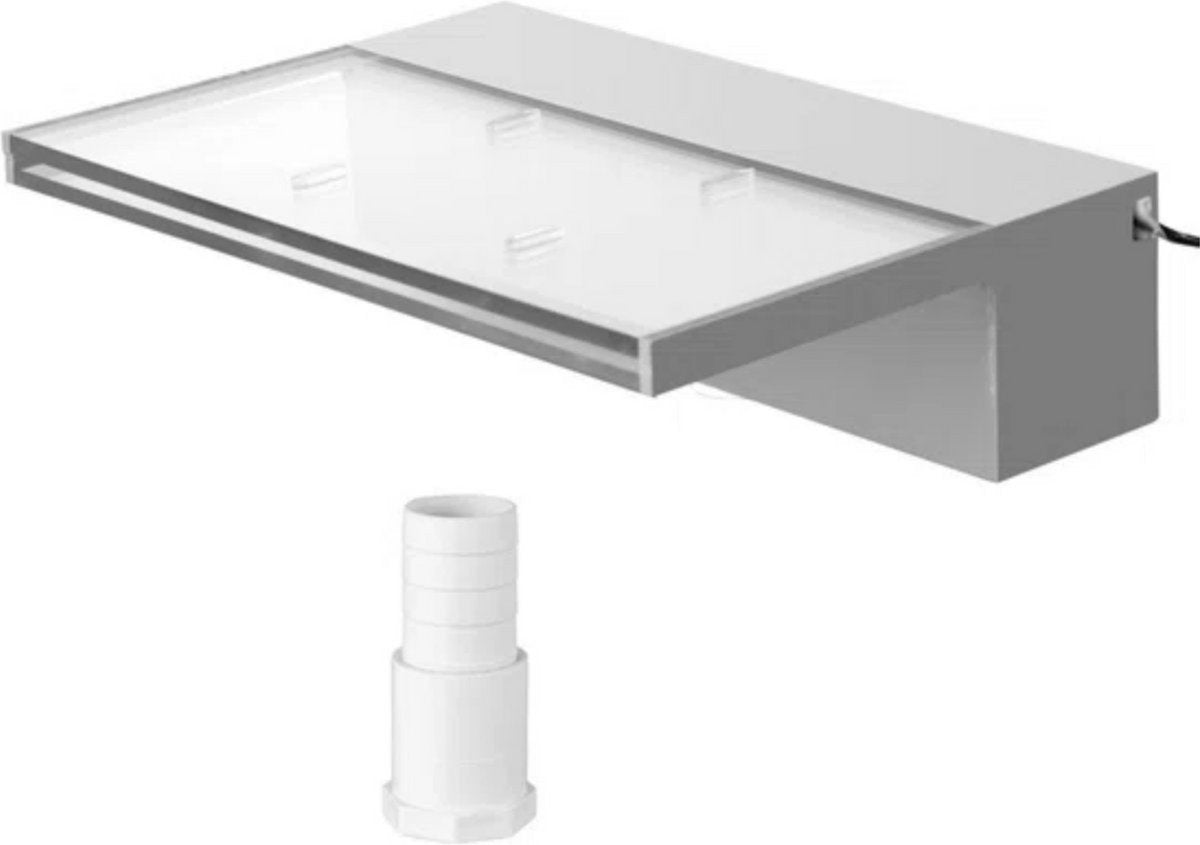 Zwembad fontein milano - 30 cm - Blauwe LED verlichting - Waterval - RVS - Met Connector Slang Klem PTFE Tape