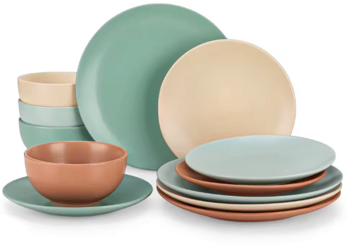 Lucenzo Serviesset - 12 delig - 4 persoons - Classy color - Dinerborden - Bordenset - Diepe borden - Ontbijtborden - Servies - Keukenservies