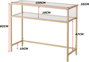 Happyment Console tafel Deluxe - Transparant - Wandtafel - Bijzettafel - Haltafel - Sidetable - Goud - 2 lagen - 100cm