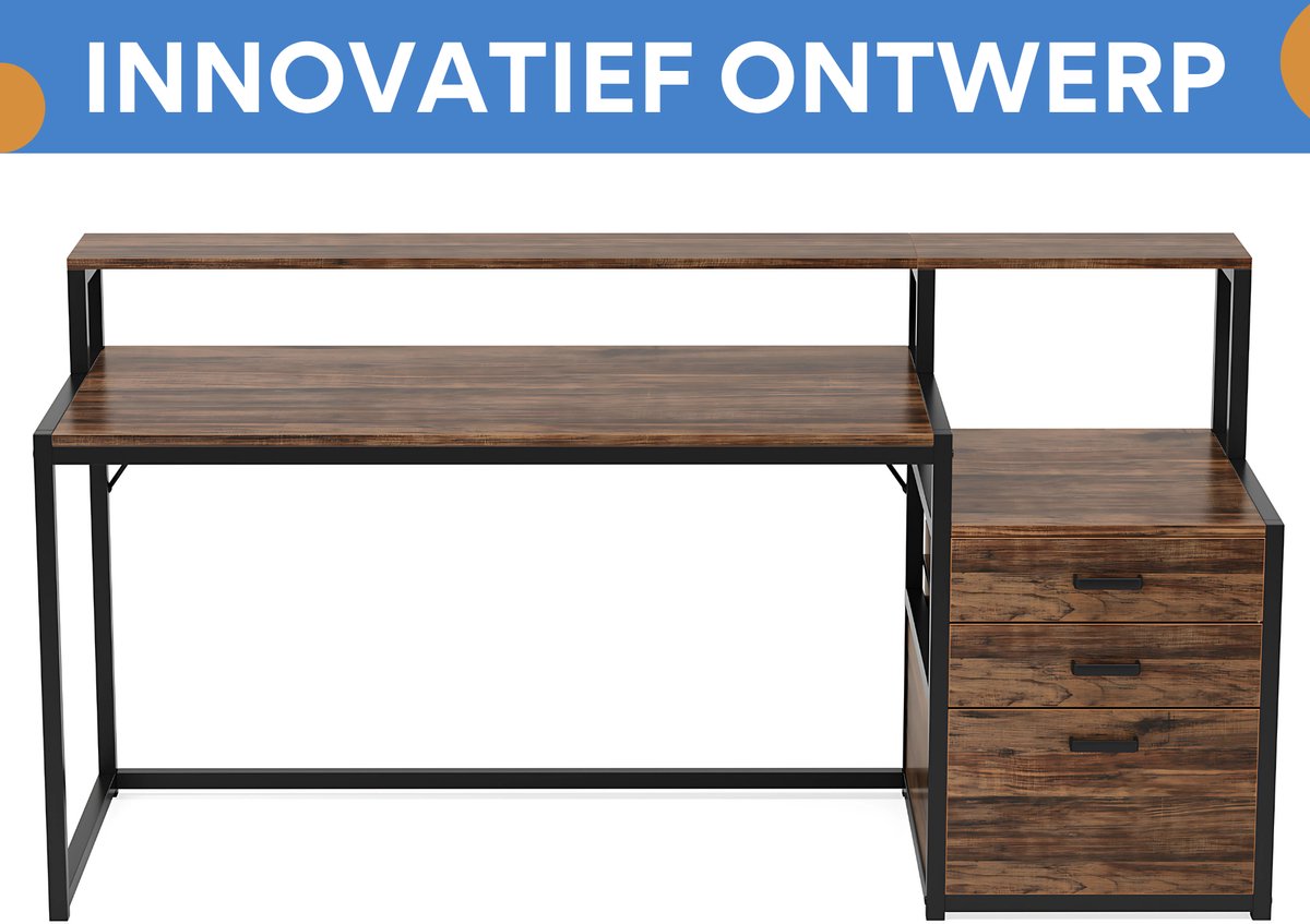 Computerbureau Novia - Met 3 lades - 150cm - Bruin - Bureau - Voor thuis of werk en meer