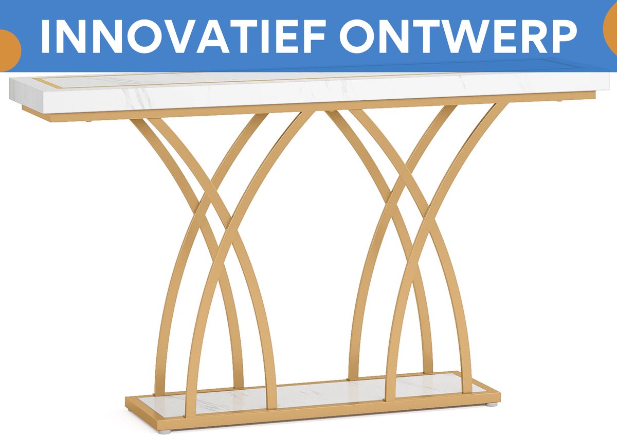 Wandtafel -Haltafel - Dressiortafel - Bijzettafel - Sidetable - Modern - Kunstmarmer, goud