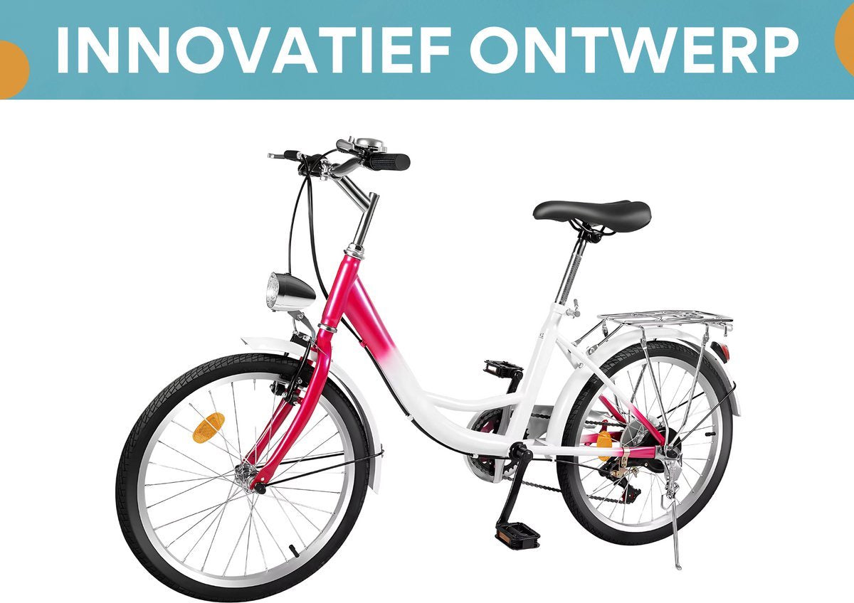 Kinderfiets Fioren - Rosaline - 20 inch - 6 versnellingen - Roze - Voor meisjes - Peuterfiets - Verstelbaar in hoogte