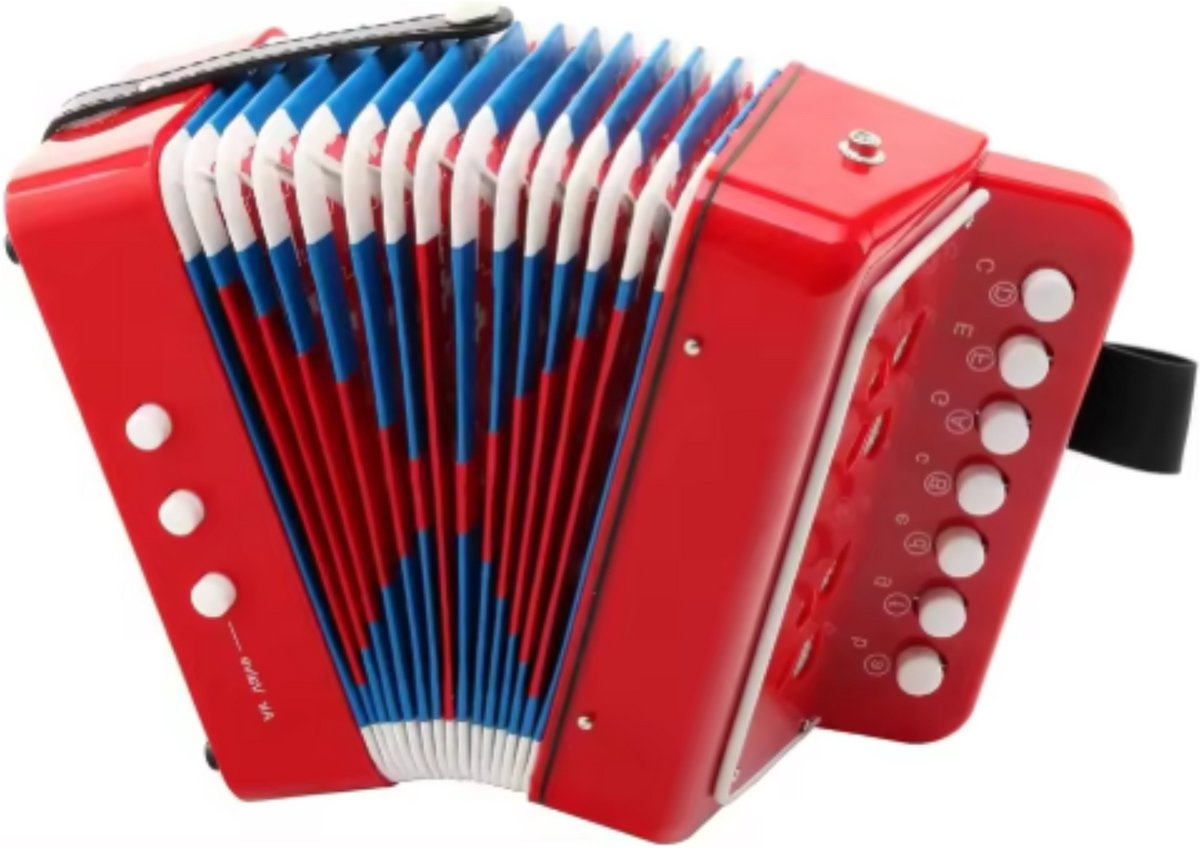 Kinderaccordeon - Speelgoedinstrument - Muziekinstrument voor kinderen - 2-Bass - 7 Noten - Rood